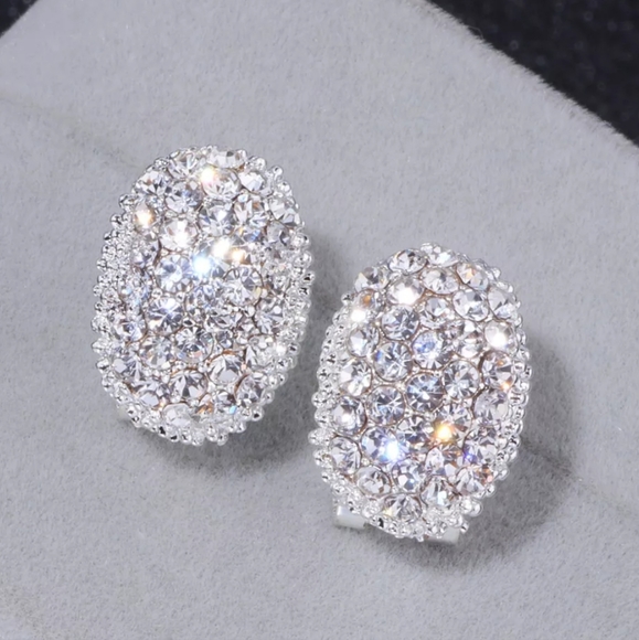 Sparkly glitzy elegant oval crystal stud huggie earrings - Picture 2 of 6